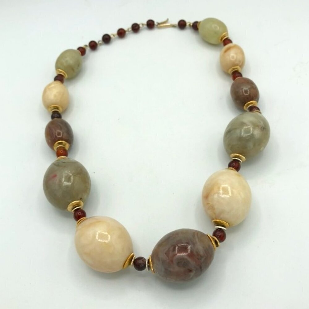 Vintage Plastic Large Beads long Strand Necklace signed Hong Kong